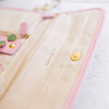 Tidy Jewels! Travel Jewelry Organizer - Traveling Jewelry Case with Tangle-Free Necklace Jewelry Storage, Earring Holder, Ring Organizer and Bracelet Holder Pouch - 9 x 6 Inch Jewelry Roll Bag (Pink)