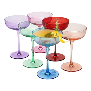 Colored Coupe Glasses - Martini , Cocktail & Champagne Glasses 7oz | Set of 6 | Cute & Colorful Past...