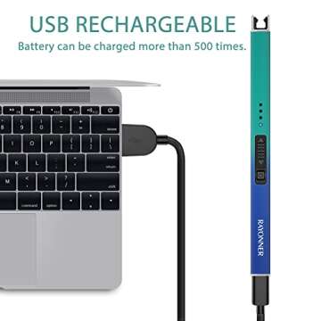 RAYONNER Electric Candle Lighter Rechargeable Lighters Easter Basket Stuffers Valentines Day Gift for Her Him Plasma Arc Windproof & Flameless with Safety Switch