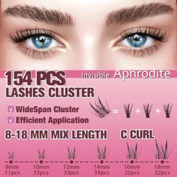 Aphrodite Lash Clusters Kit 8-18mm Wispy Natural Eyelash Clusters C Curl - WideSpan DIY Eyelash Exte...
