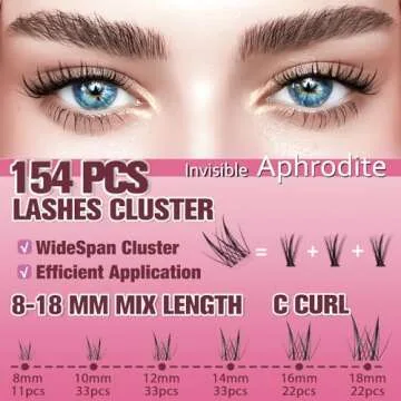 Aphrodite Lash Clusters Kit 8-18mm Wispy Natural Eyelash Clusters C Curl - WideSpan DIY Eyelash Exte...
