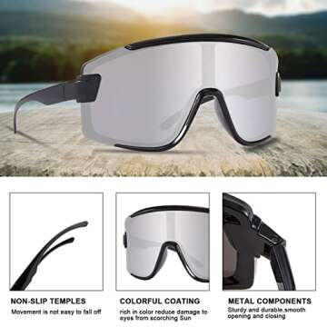 Karsaer Vision Big Shield Wraparound Sunglasses Rave for Men Women Neon Sun Visor Glasses Cycling Ski Shades 80s 90s