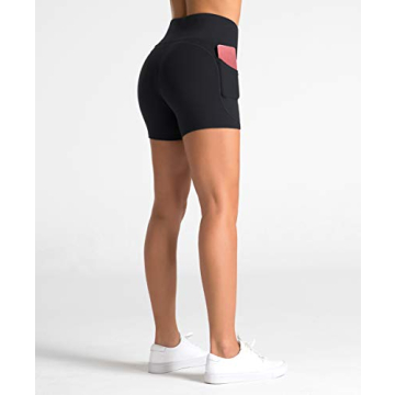 Dragon Fit High Waist Yoga Shorts for Women with 2 Side Pockets Tummy Control Running Home Workout Shorts(Small, Black)