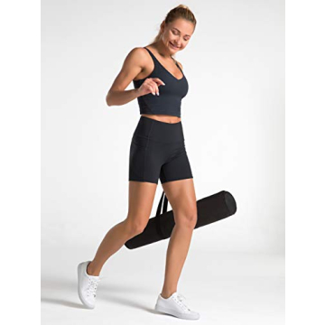 Dragon Fit High Waist Yoga Shorts for Women with 2 Side Pockets Tummy Control Running Home Workout Shorts(Small, Black)