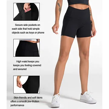 Dragon Fit High Waist Yoga Shorts for Women with 2 Side Pockets Tummy Control Running Home Workout Shorts(Small, Black)