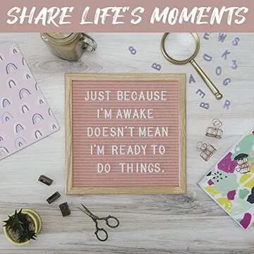 Felt Letter Board, 10x10in Changeable Letter Board with Letters White 300 Piece - Felt Message Board, Oak Frame Wooden Letter Board for Baby Announcements, Milestones, Office Decor & More (Coral)