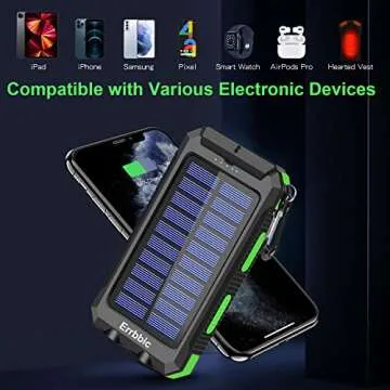 ERRBBIC Solar Charger, 20000mAh Solar Power Bank Waterproof Portable Charger External Battery Packs with Dual 2 USB/LED Flashlights Port for All Cellphones, Tablets, and Electronic Devices