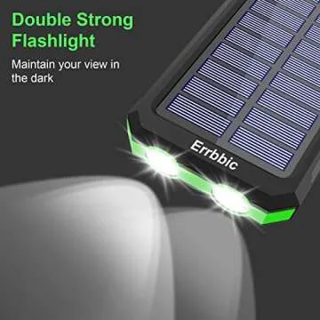 ERRBBIC Solar Charger, 20000mAh Solar Power Bank Waterproof Portable Charger External Battery Packs with Dual 2 USB/LED Flashlights Port for All Cellphones, Tablets, and Electronic Devices