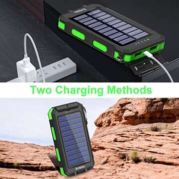 ERRBBIC Solar Charger, 20000mAh Solar Power Bank Waterproof Portable Charger External Battery Packs with Dual 2 USB/LED Flashlights Port for All Cellphones, Tablets, and Electronic Devices