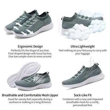 TIOSEBON Women's Lightweight Casual Walking Athletic Shoes Breathable Running Slip-On Sneakers for Jogging Workout 5 US Green