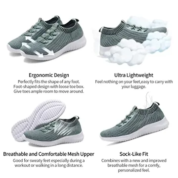 TIOSEBON Women's Lightweight Casual Walking Athletic Shoes Breathable Running Slip-On Sneakers for Jogging Workout 5 US Green