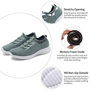 TIOSEBON Women's Lightweight Casual Walking Athletic Shoes Breathable Running Slip-On Sneakers for Jogging Workout 5 US Green