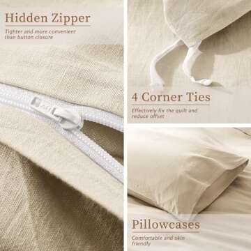 Wondnuga 100% Linen Duvet Cover, Pure French Flax Linen Duvet Cover Queen, Breathable Soft Durable Luxury with 8 Corner Ties and Zipper Closure - Nature Linen 3 Pieces (1 Duvet Cover 2 Pillowcases)