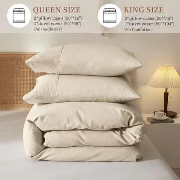 Wondnuga 100% Linen Duvet Cover, Pure French Flax Linen Duvet Cover Queen, Breathable Soft Durable Luxury with 8 Corner Ties and Zipper Closure - Nature Linen 3 Pieces (1 Duvet Cover 2 Pillowcases)