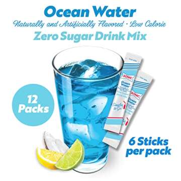 Sonic Singles To Go Powdered Drink Mix, Ocean Water, 6 Sticks Per Box, 12 Boxes (72 Sticks Total)