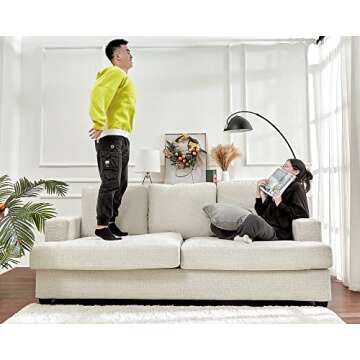 PaPaJet Deep Seat Comfy Sofa-Contemporary Chenille Sofa Couch, 3 Seater Sofa for Living Room-Oversized, Beige