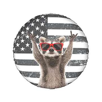 Funny Raccoon Spare Tire Cover Black White American Flag 15 Inch Wheel Protector for Truck SUV Trail...