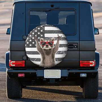 Funny Raccoon Spare Tire Cover Black White American Flag 15 Inch Wheel Protector for Truck SUV Trailer Camping Rv Tire Covers