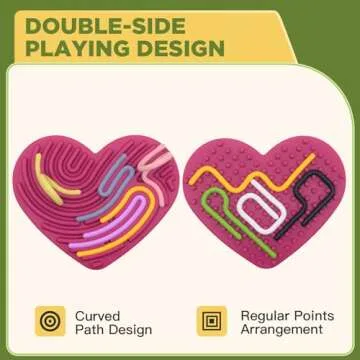 Sensory Activity Board Silicone Fidget Toy for Kids 3+ & Adults Double-Sides Design Sensory Toy for Stress Relief, Autism, ADHD and Calming with 11 Strings(Rose Pink/Heart-Shape)