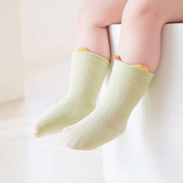 VWU Baby Crew Socks with Grips Unisex Toddler Infant Cotton tube Socks 0-5 Years