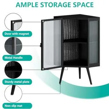 Wetiny Modern Corner Storage Cabinet with Tempered Glass Doors, Accent Corner Hutch Cabinet Freestanding Metal Corner Table Shelf for Bathroom, Kitchen, Bedroom, Living Room,Black, Black（b）