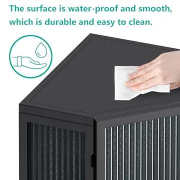 Wetiny Modern Corner Storage Cabinet with Tempered Glass Doors, Accent Corner Hutch Cabinet Freestanding Metal Corner Table Shelf for Bathroom, Kitchen, Bedroom, Living Room,Black, Black（b）