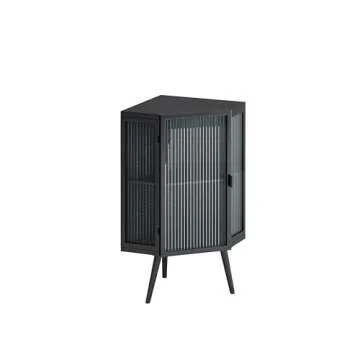 Wetiny Modern Corner Storage Cabinet with Tempered Glass Doors, Accent Corner Hutch Cabinet Freestanding Metal Corner Table Shelf for Bathroom, Kitchen, Bedroom, Living Room,Black, Black（b）
