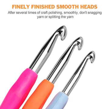 BCMRUN Crochet Hooks Set,14 PCS 2mm(B)-10mm(N) Ergonomic Soft Grip Handles Yarn Knitting Needles Kit with Case for Arthritic Hands, Extra Long  Knit Needles, Best Gift for Women