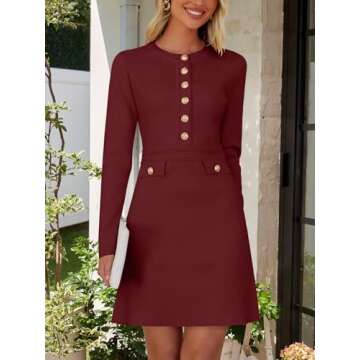 NENONA Women's Long Sleeve Sweater Dress 2025 Fall Winter Button Elegant Formal Party Mini Dress(Win...
