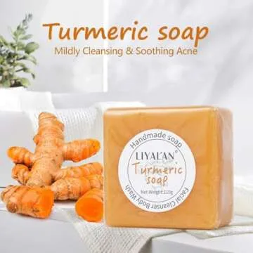 LIYALAN Turmeric Soap Bar 3.88 oz X 2Bars for Face Body Smooth Skin,Cleansing Natural Handmade Sensitive Skin Vegan Formula