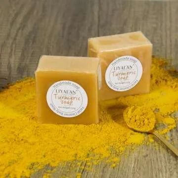 LIYALAN Turmeric Soap Bar 3.88 oz X 2Bars for Face Body Smooth Skin,Cleansing Natural Handmade Sensitive Skin Vegan Formula