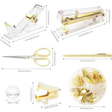 Elegant Gold Desk Accessories Set - Complete Office Supplies Kit