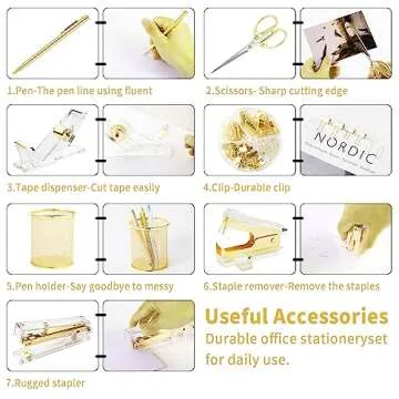 Stylish Gold Desk Accessories Set for Home or Office
