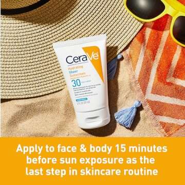 CeraVe Hydrating Sheer Sunscreen SPF 30 for Face and Body, Mineral & Chemical Sunscreen with Zinc Oxide, Hyaluronic Acid, Niacinamides and Ceramides, Paraben Free Fragrance Free, 3 Ounces