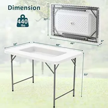 Giantex 4Ft Folding Ice Cooler Table for Parties with Drain, No Assembly Ice Bin Table with Removable Matching Skit, Portable Fill and Chill Table for Cooling Food Beverage, Picnic, BBQ, Tailgating