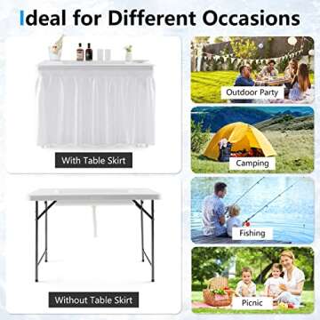 Giantex 4Ft Folding Ice Cooler Table for Parties with Drain, No Assembly Ice Bin Table with Removable Matching Skit, Portable Fill and Chill Table for Cooling Food Beverage, Picnic, BBQ, Tailgating