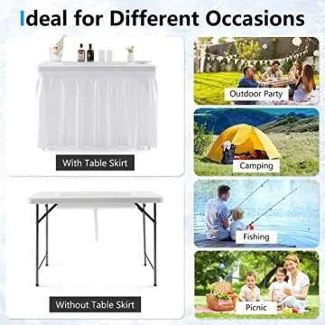 Giantex 4Ft Folding Ice Cooler Table for Parties with Drain, No Assembly Ice Bin Table with Removable Matching Skit, Portable Fill and Chill Table for Cooling Food Beverage, Picnic, BBQ, Tailgating