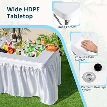 Giantex 4Ft Folding Ice Cooler Table for Parties with Drain, No Assembly Ice Bin Table with Removable Matching Skit, Portable Fill and Chill Table for Cooling Food Beverage, Picnic, BBQ, Tailgating