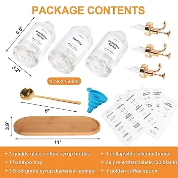 Sleek Coffee Syrup Dispenser Set with Tray and Scoops