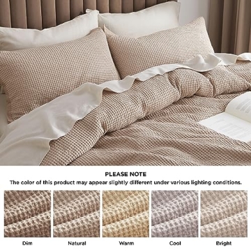 Bedsure Cotton Duvet Cover King - 100% Cotton Waffle Weave Khaki Duvet Cover, Soft and Breathable Tan Duvet Cover Set for All Season (King, 104"x90")