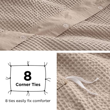 Bedsure Cotton Duvet Cover King - 100% Cotton Waffle Weave Khaki Duvet Cover, Soft and Breathable Tan Duvet Cover Set for All Season (King, 104"x90")