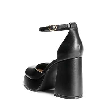 DREAM PAIRS Women's Chunky Platform High Heels Closed Toe Block Ankle Strap Dress Wedding Party Pumps Shoes,Size 10,Black-Pu,SDPU2372W