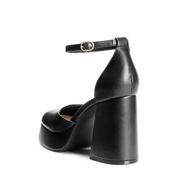DREAM PAIRS Women's Chunky Platform High Heels Closed Toe Block Ankle Strap Dress Wedding Party Pumps Shoes,Size 10,Black-Pu,SDPU2372W