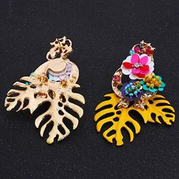 Gorgeous Colorful Sequin Floral Leaf Earrings for Women