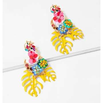 Gorgeous Colorful Sequin Floral Leaf Earrings for Women