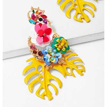 Gorgeous Colorful Sequin Floral Leaf Earrings for Women