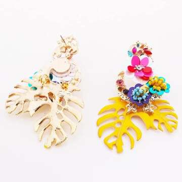 Gorgeous Colorful Sequin Floral Leaf Earrings for Women