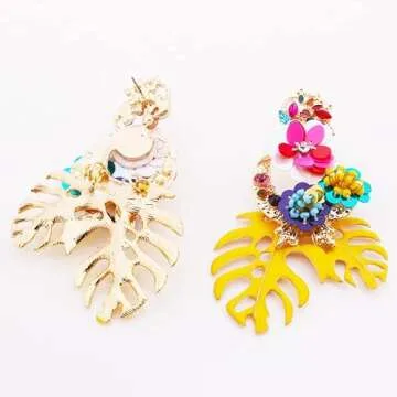 Gorgeous Colorful Sequin Floral Leaf Earrings for Women