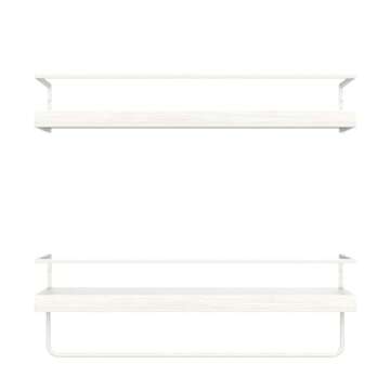 Shario Floating Shelves - Set of 2, Wall Mounted Hanging Shelves with White Towel Rack, Decorative Storage Shelves for Bathroom, Kitchen, Living Room & Bedroom (Rustic White)