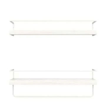 Shario Floating Shelves - Set of 2, Wall Mounted Hanging Shelves with White Towel Rack, Decorative Storage Shelves for Bathroom, Kitchen, Living Room & Bedroom (Rustic White)